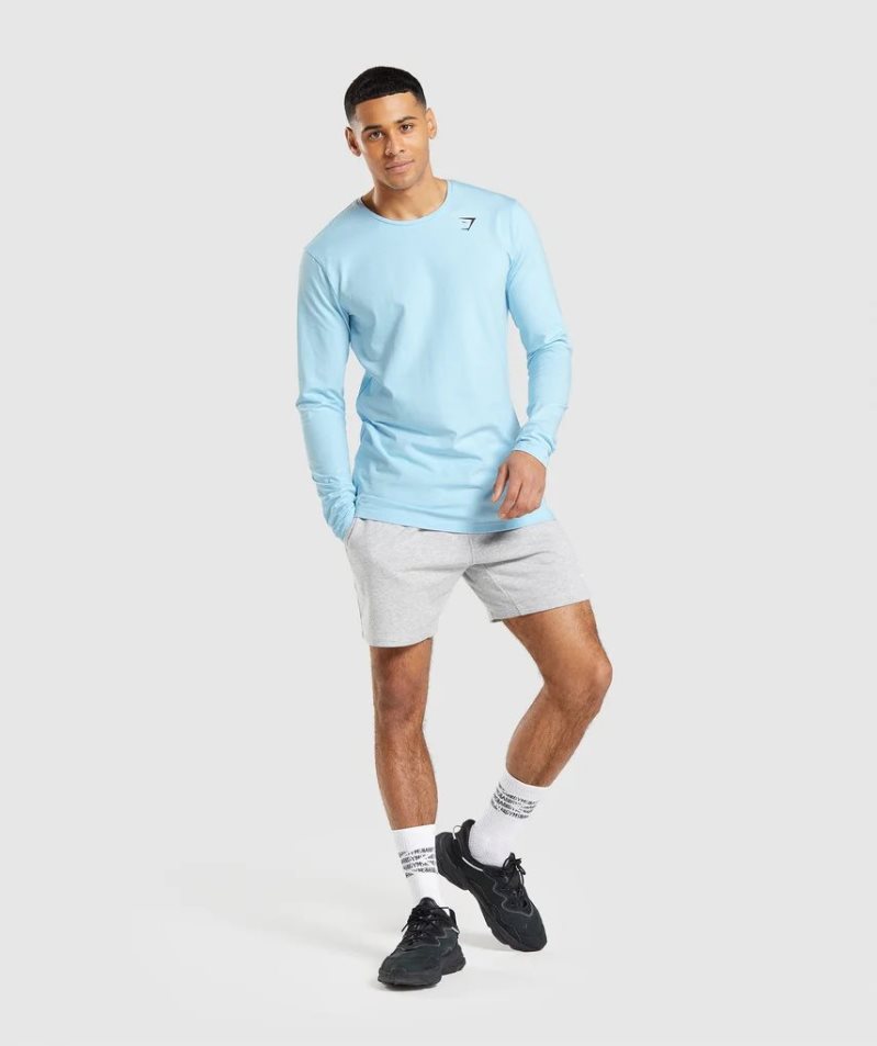 Men's Gymshark Essential Long Sleeve T-Shirts Light Blue | NZ 2NZFHM